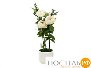 Композиция декоративная (с подсветкой) "Роза кустовая" (с эффектом натуральных лепестков, в керамическом горшке) d=14,5см. h=60с