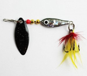Блесна-вертушка №15 JpF (8гр, рыбка, лепесток черный, перо красно-желтое)