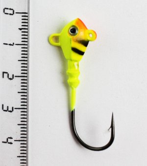 Джиг-головка рыбья голова Ooshima (3.5гр, 1шт, желтая, оранжевая голова, черные пололски )