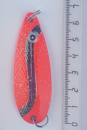Блесна-колебалка Fish Leaque (16гр, оранжевая, серебр. полоса, блестки, глаз)