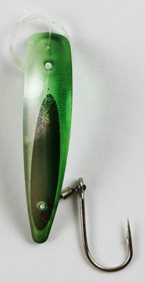 Блесна оснащенная Hokey Stick (серебристо-зеленая, наклейка, крючок № 2/0)