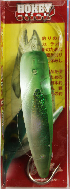 Блесна оснащенная Hokey Stick (серебристо-зеленая, наклейка, крючок № 2/0) PVC