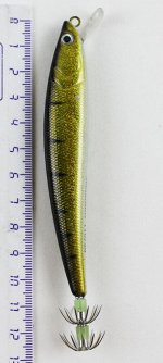 Кальмарница JpFishing (с лопаткой, 11см, 20гр, черная спина, зол бока в полоск)