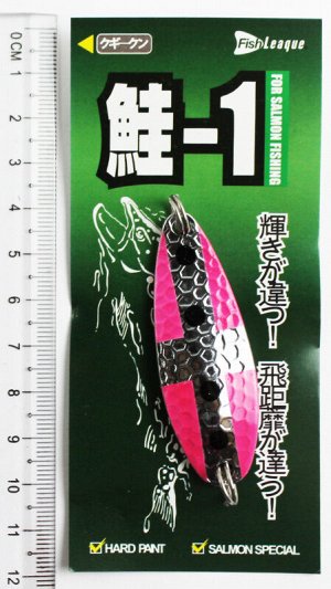 Блесна-колебалка Fish Leaque(13гр, серебро, розовая, серебряные полосы, черные точки)
