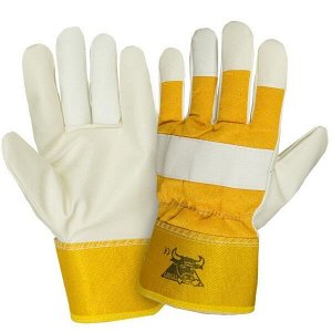 Перчатки кожаные Юкон (комбинированные, бело-желтые)