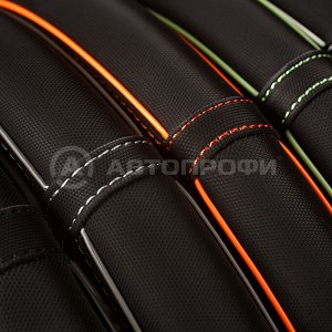 Оплетка руля "AUTOPROFI", материал синтетический нубук, контрастная полоса по окружности, прострочка в цвет полосы, чёрн./оранжевый, разм. М