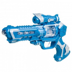 Пистолет Bondibon «АТАКА», голубой, свет, звук, проекция, вибр. и вращ. эл., BOX 29х19,4х5,6см