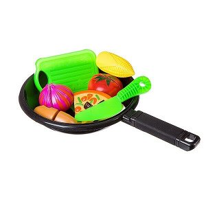 Набор продуктов со сковородкой, "Моей Малышке": овощи в нарезку, доска, нож; в сетке 32х20 см, арт.