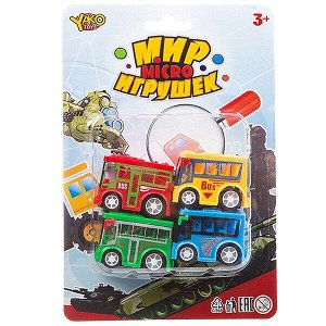 Набор инерц. автобусов 4 шт.,серия Мир micro Игрушек, CRD 13,5х20 см, арт.M7618-1