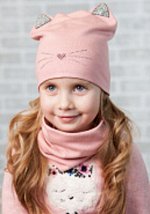 Комплект трикотажный,двойной для девочки (шапка=шарф-хомут) р.50-52, возраст 3-5 лет