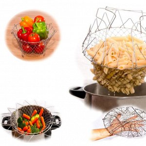 Универсальная складная кухонная решетка, фритюрница, сито, корзина для фритюра, решетка-гриль, дуршлаг для макарон овощей и фруктов, ручки не нагреваются, 100% нержавеющая сталь, 12в1, d 23 см