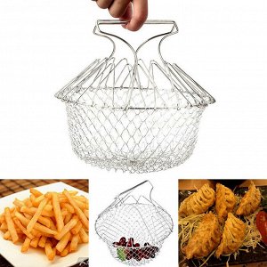 Универсальная складная кухонная решетка, фритюрница, сито, корзина для фритюра, решетка-гриль, дуршлаг для макарон овощей и фруктов, ручки не нагреваются, 100% нержавеющая сталь, 12в1, d 23 см