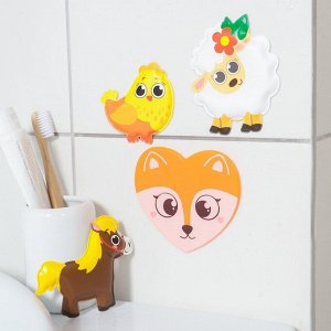 Набор игрушек для ванны «Домашние животные»: фигурки-стикеры из EVA, 3 шт. + мини-коврик на присосках