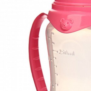 Бутылочка для кормления «Мишка Полли» детская приталенная, с ручками, 250 мл, от 0 мес., цвет розовый