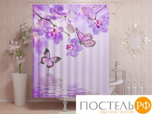 Фотоштора для ванной 145x180, 1 полотно, на люверсах Бабочки и орхидеи