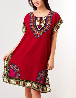 Платье с этническими узорами на декольте красное, 378