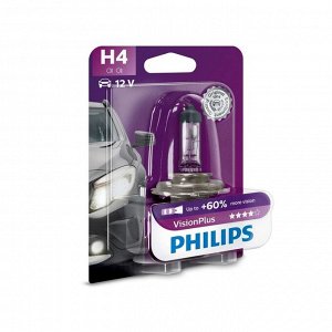 Лампа автомобильная Philips Vision Plus +60%, H4, 12 В, 60/55 Вт, 12342VPB1