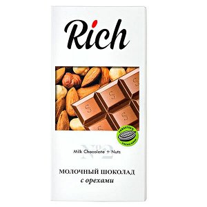 шоколад RICH Молочный с орехами 70 г 1уп.х 10шт.
