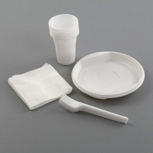 Набор одноразовой посуды «Летний №1», 6 персон, цвет белый