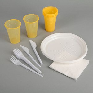 Набор одноразовой посуды на 6 персон «Пикничок», цвет в ассортименте