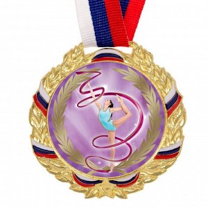 Медаль тематическая 128 "Гимнастика" диам 7 см., триколор. Цвет зол. С лентой