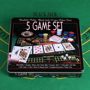 Игровой набор: рулетка (карты 54 шт, фишки с номин. 100 шт, кубики 4 шт, поле 33х29 см)