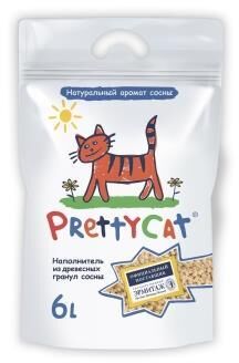 PrettyCat наполнитель древесный для кошачьих туалетов "Wood Granules" 2 кг ( 6 л)