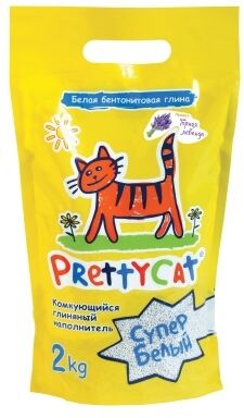 PrettyCat наполнитель комкующийся для кошачьих туалетов "Cупер белый" с ароматом лаванды  2 кг