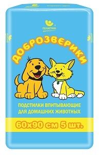 Доброзверики подстилки для животных "Экономичная упаковка" 60х90, 5 шт.