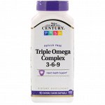 21st Century, Triple Omega Complex 3-6-9, 90 мягких желатиновых капсул с кишечнорастворимой оболочкой