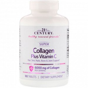 21st Century, Super Collagen с витамином C, 6000 мг, 180 таблеток