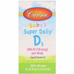 Carlson Labs, Super Daily, витамин D3 для детей, 10 мкг (400 МЕ), 10,3 мл (0,35 жидкой унции)