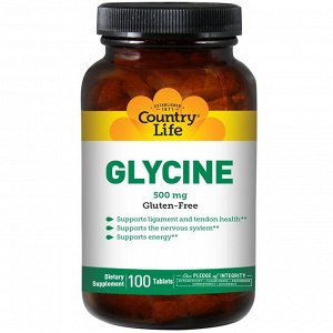 Country Life, Глицин, 500 мг, 100 таблеток