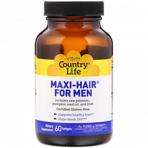 Country Life, Maxi-Hair для мужчин, 60 мягких желатиновых капсул