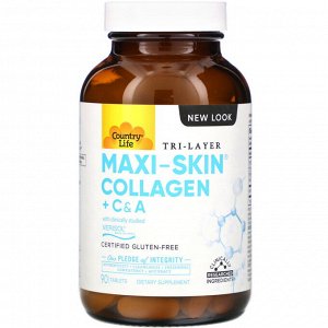 Country Life, Tri Layer Maxi-Skin Collagen + C&amp - A, 90 таблеток