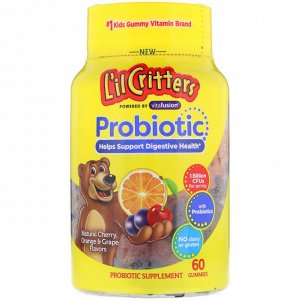 L&#x27 - il Critters, Пробиотик, натуральная вишня, вкус апельсина и винограда, 60 конфет