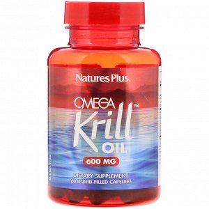 Nature's Plus, Масло криля с омега-3, 600 мг, 60 капсул, заполненных жидкостью