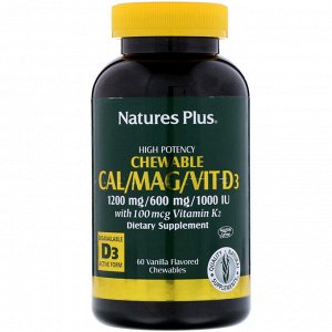 Nature&#x27 - s Plus, Кальций / Магний / Вит D3, со вкусом ванили, 60 жевательных таблеток