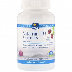 Nordic Naturals, Витамин D3, вкус лесных ягод, 1000 МЕ, 120 жевательных таблеток