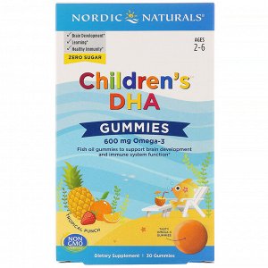 Nordic Naturals, Children&#x27 - s DHA, жевательные таблетки с ДГК, со вкусом тропических фруктов, 600 мг, 30 жевательных таблеток