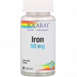 Solaray, Iron (Железо), 50 мг, 60 растительных капсул