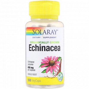 Solaray, Эхинацея, выращиваемая с использованием органических методик, 450 мг, 100 капсул с оболочкой из ингредиентов растительн
