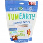 YumEarth, Жевательные мишки, Ассорти вкусов, 10 пакетов со снеками, 0,7 унц. (19,8 г) каждый
