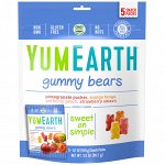 YumEarth, Жевательные мишки, вкусы в ассортименте, 5 упаковок снеков, вес каждой 19,8 г (0,7 унции)