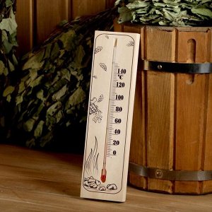 Термометр для бани и сауны деревянный "Шайка с веником", до 150°C, 30x8 см