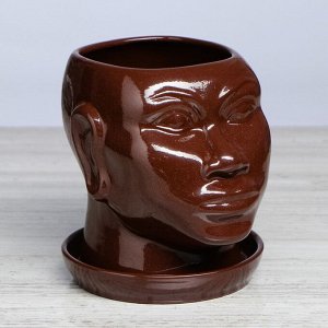 Кашпо "Голова африканки", глазурь, коричневое, керамика, 1.4 л
