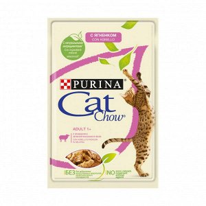 Cat Chow влажный корм для кошек Ягненок+зеленая фасоль в желе 85гр пауч