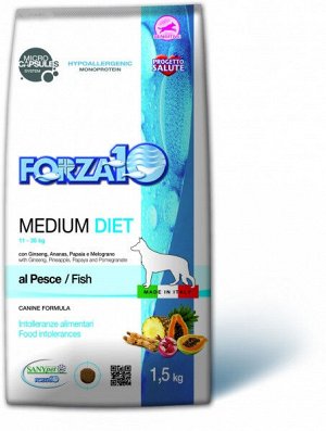 Forza10 Medium Diet Pesce сухой корм для взрослых собак средних пород Рыба 1,5кг