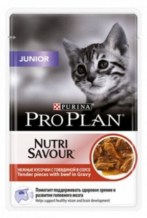 Pro Plan Junior влажный корм для котят Говядина в соусе 85гр пауч
