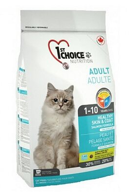 1&#039;st Choice Healthy Skin&amp;Coat сухой корм для кошек для здоровья кожи и шерсти с Лососем 907г + ПОДАРОК АКЦИЯ!
